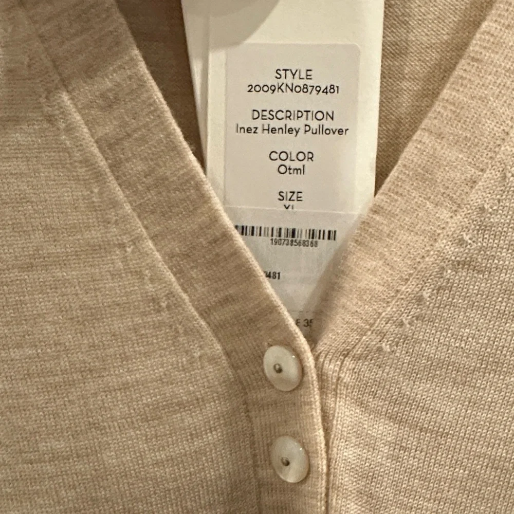 Veronica Beard Inez Henley V-Neck Beige Sweater BNWT XL - Picture 3 of 3